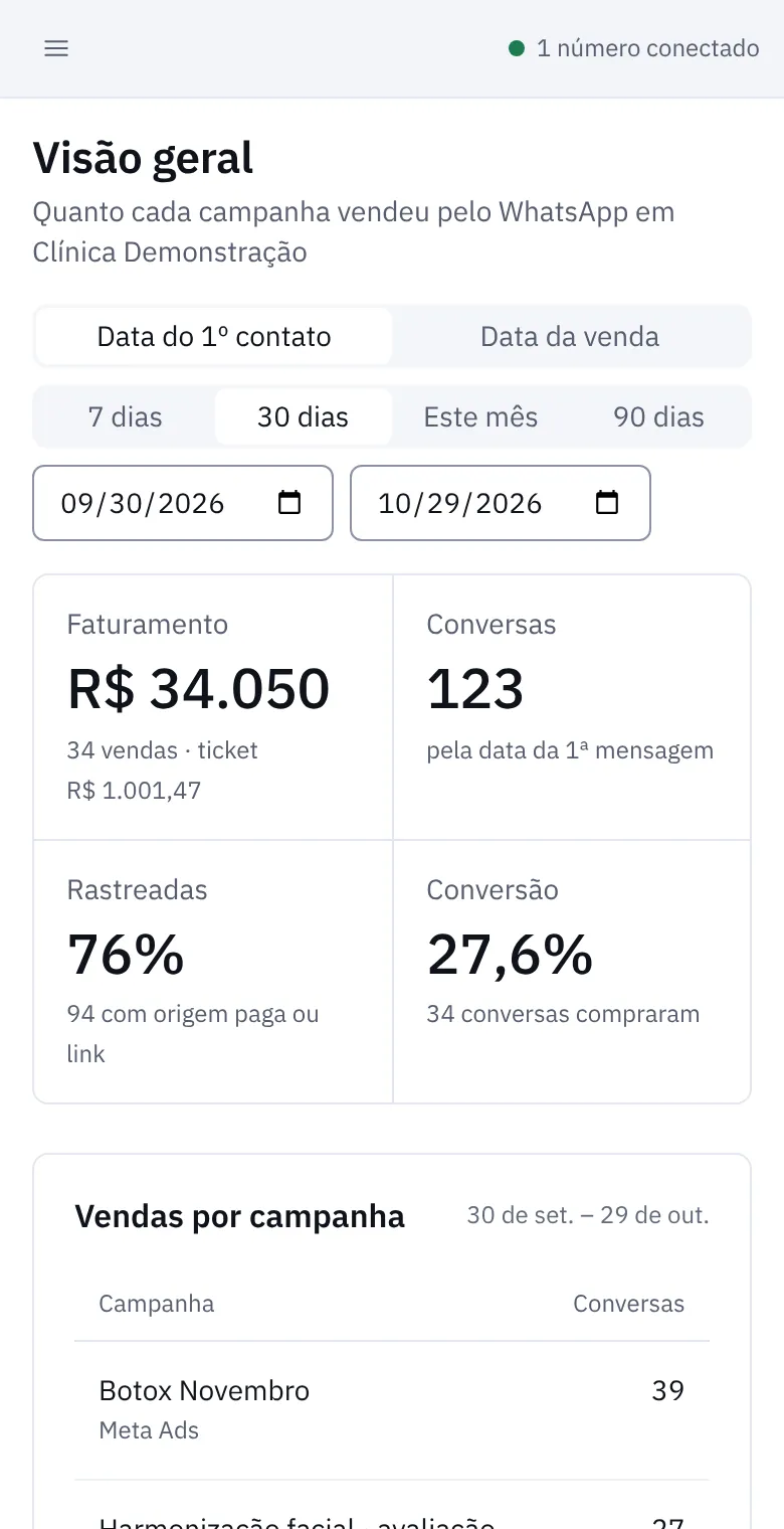 Visão geral do Navy CRM aberta no celular